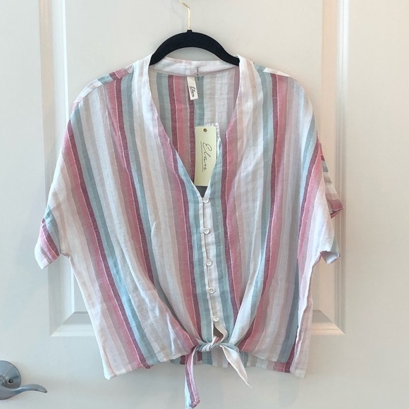 Elan Striped Tie Front Top Size M - Picture 4 of 15